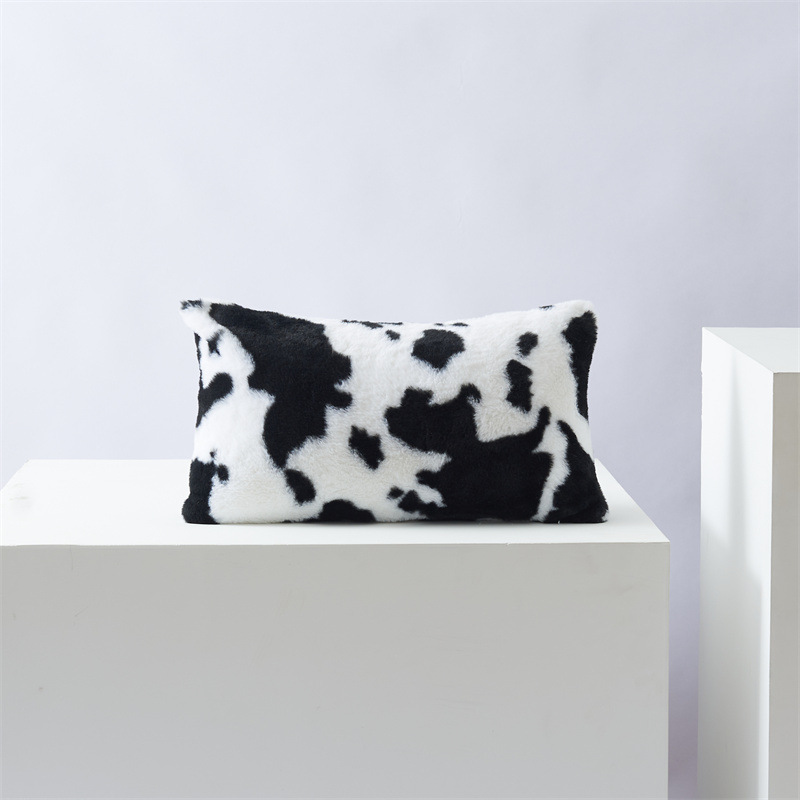 Vente à chaud transfrontalière 2022 nouvelle taie d'oreiller en peluche double face en forme de fleur de vache, coussin de canapé imprimé super doux de style artistique_voghion.com