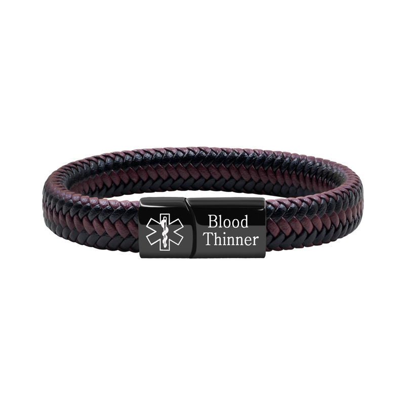 Titanium Steel Medical Bracelet Type 2 Diabetes Men Leather Rope Stainless Steel Magnet Buckle Medical Bracelet Jewelry