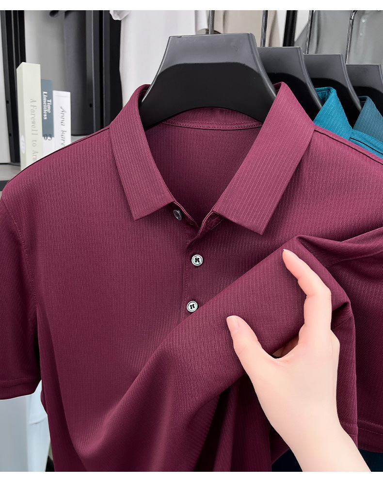 Áo polo nam tay ngắn lụa tơ tằm cao cấp phong cách công sở — Xanh đậm 15580 chi tiết 18
