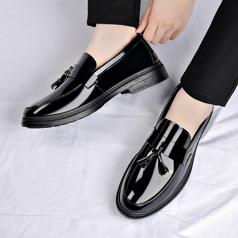 Free Shipping New Cross-Border Mirror-Finish Men's Shoes, Business Casual British Style Tassel Leather Shoes, Men's Loafers, Hidden Height-Increasing Shoes