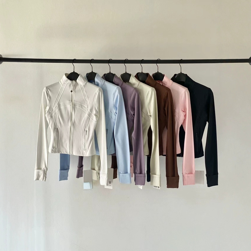 Define Ribbed Sports Short Jacket Fitness Lu Same Style Yoga Casual Outdoor Slimming Stand Collar Top for Women