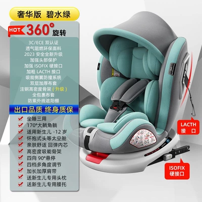 for Infants and Babies, 360-Degree Rotating, Car child safety seat - azure-green-fully-loaded-sun-canopy-360-rotation-full-enclosure-170-recline