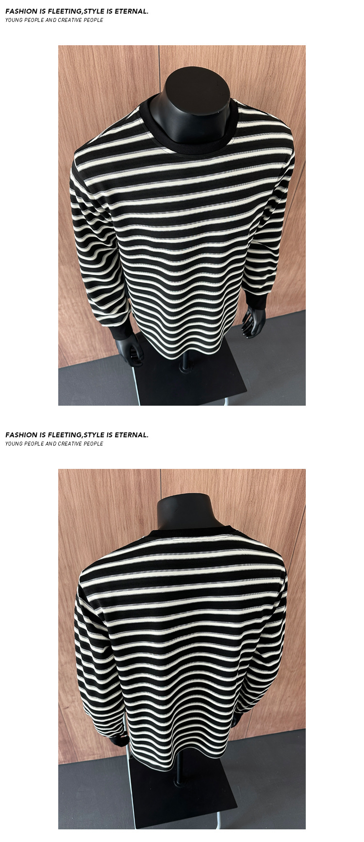 Maglia a maniche lunghe da uomo a righe bianco e nero_voghion.com