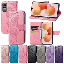 适用小米12手机皮套花之蝶红米Note11Pro压花蝴蝶翻盖插卡保护套