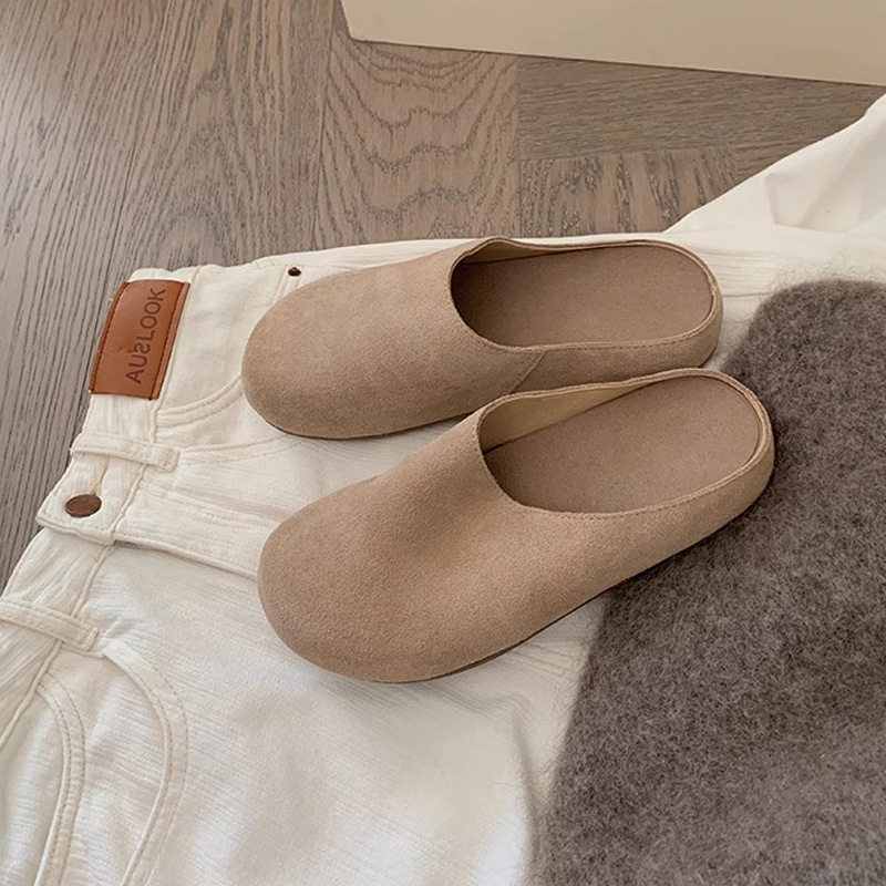 Nuevo otoño de madres de uva de cuero genuino, row viento suave, hombre perezoso con un pedazo de suela gruesa, zapatos burkin de cabeza grande y medio zapatillas para mujeres.