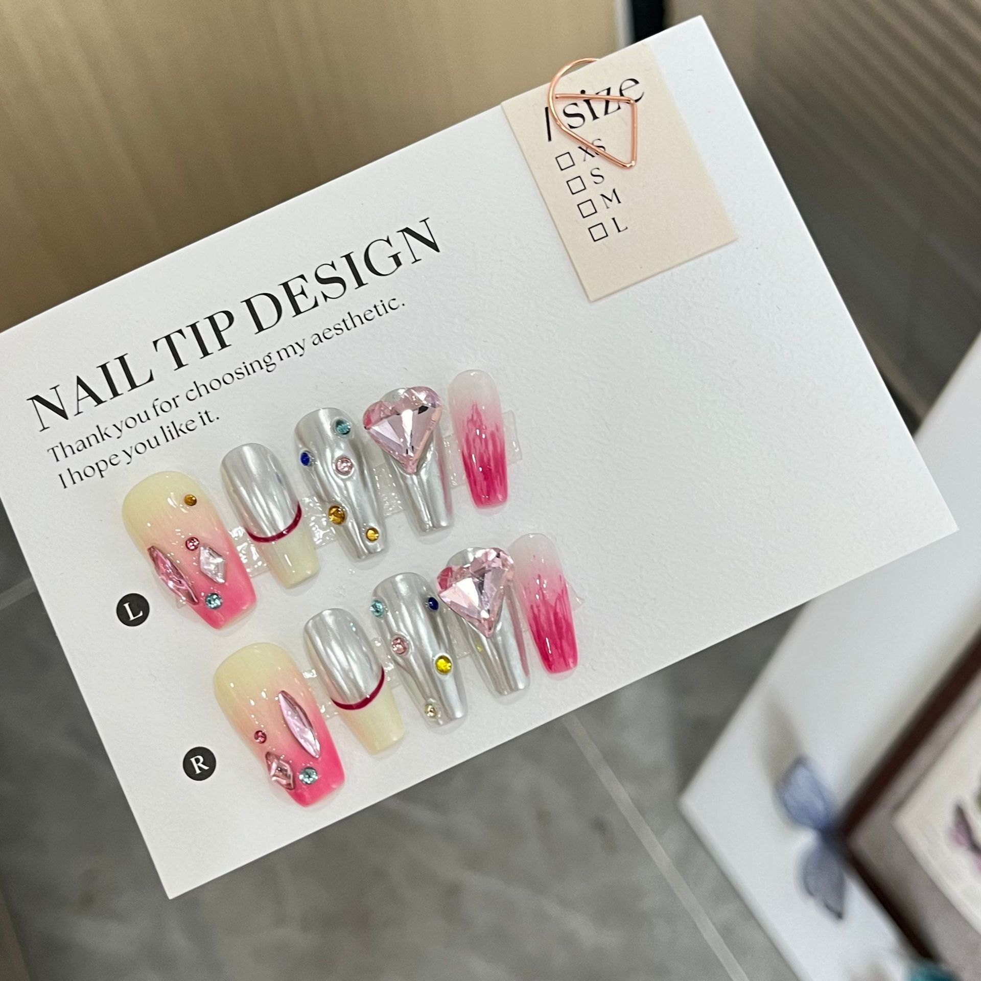 3E. PurEly HandmadE [gEm Magic Mirror] Girly HEart Pink SilvEr Magic Mirror PowdEr Color Diamond DEsign SwEEt and Spicy WEarablE Nails