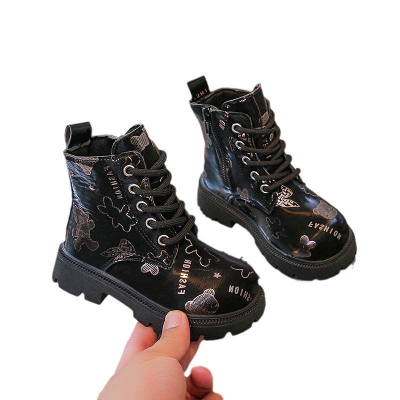 Martin 2024 Autumn/Winter Korean Edition Little Girls' Printed Soft Bottom Princess Stylish Short Sleek Fashion Boots_voghion.com