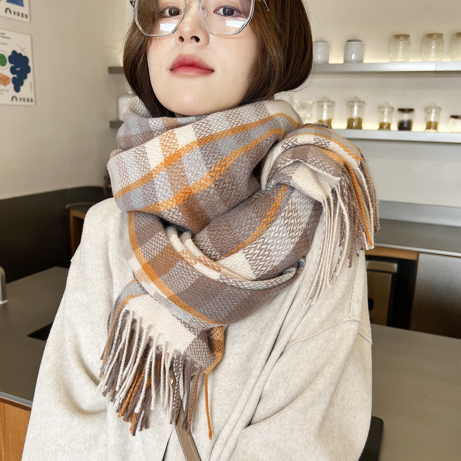 Nuevo bufandas a cuadros para mujeres de invierno de alta calidad espesa y cálida bufandas de cachemir de estilo coreano para mujeres