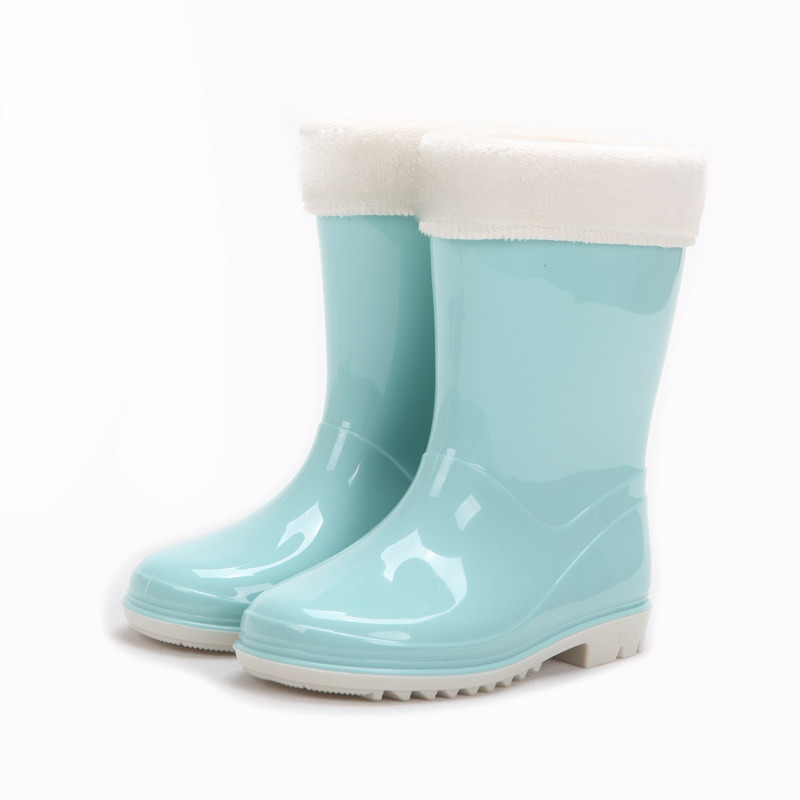 Botas de lluvia para niños con forro de peluche, PVC, antideslizantes, para exterior e invierno, suministro al por mayor
