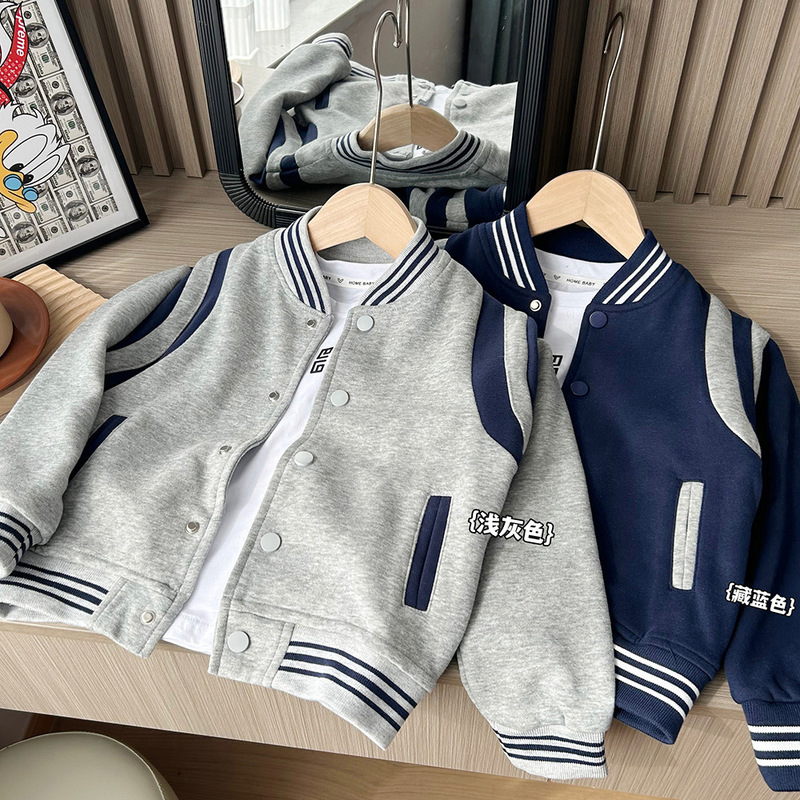 2025 Spring and Autumn New Children's Baseball Uniforms Medium and Large Boys Student Stand Collar Jackets Knitted Sports