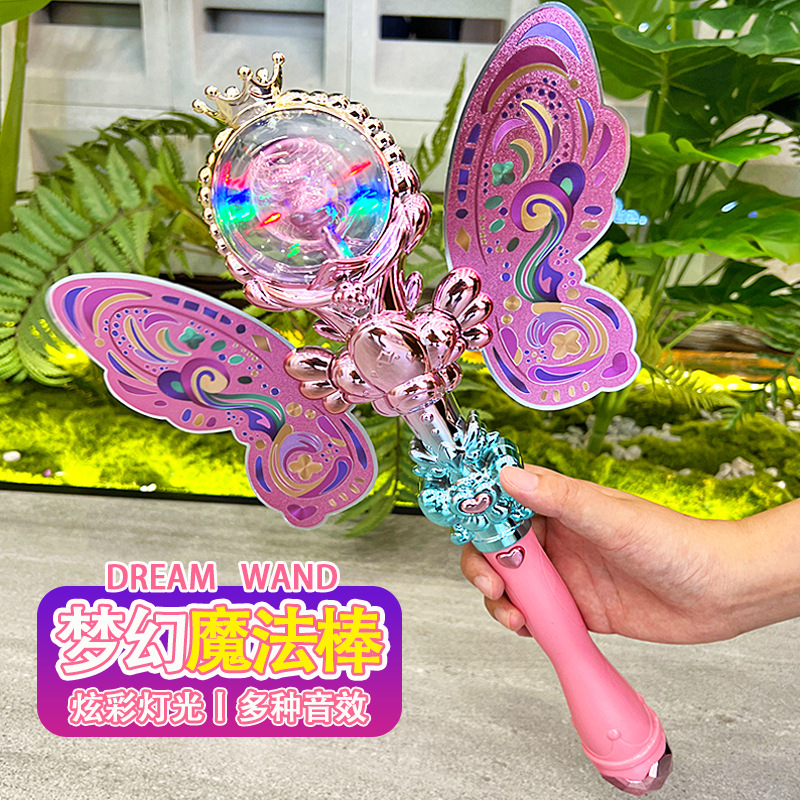 Juguete de palo mágico de los niños pequeña princesa luminosa Hada palo chica música eléctrica flash bastón puesto al por mayor