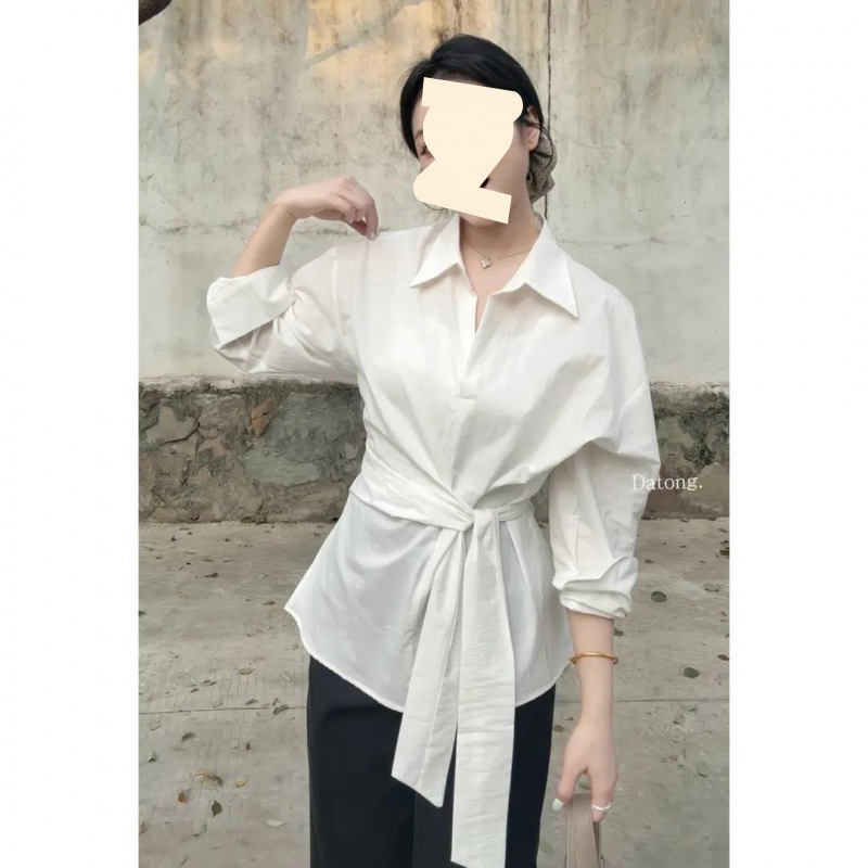 大码胖mm设计感长袖衬衫女秋夏新款收腰显瘦气质叠穿衬衣减龄上衣|undefined