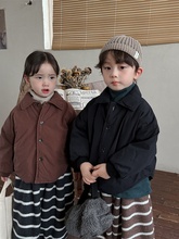 儿童外套2023冬季男女童纯色夹棉加厚衬衫棉衣宝宝洋气衬衣棉袄韩