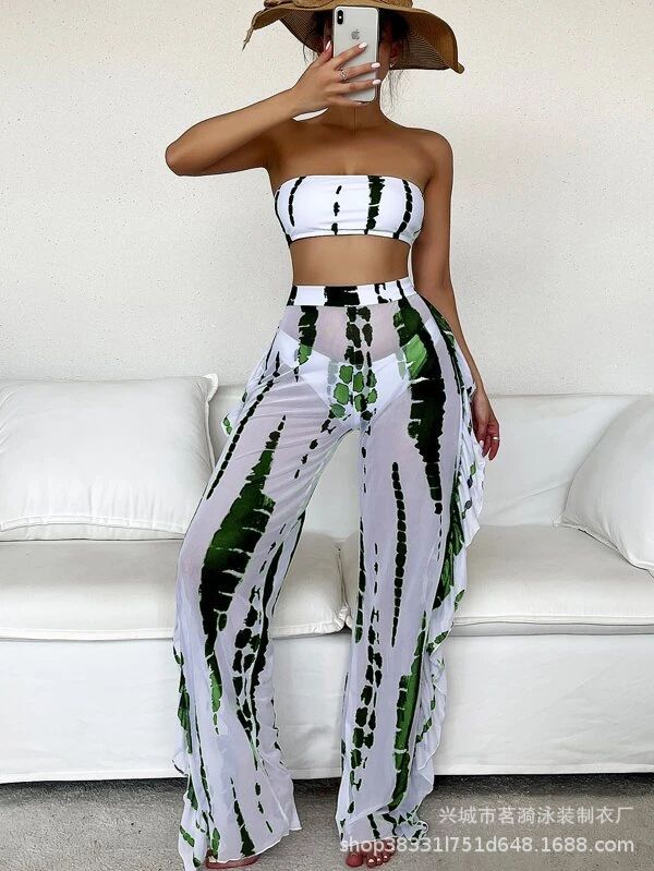 Mingyi nueva moda sexy europea y americana multi-color impreso split pantalones bikini traje de baño de las mujeres