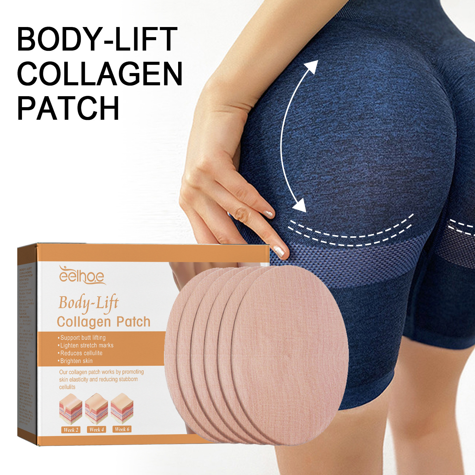 EELHOE-kollageeni kiinteyttää kohokohtia kauniit kohotetut lantiot, persikkainen lantiokäyrän muotoinen laastari_voghion.com