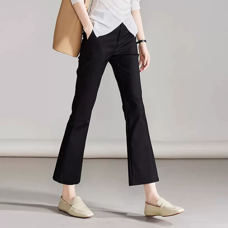 Летние тонкие эластичные девять очков микро-расклешенные брюки женские 2024 новые высокие талии тонкие, широкие ноги