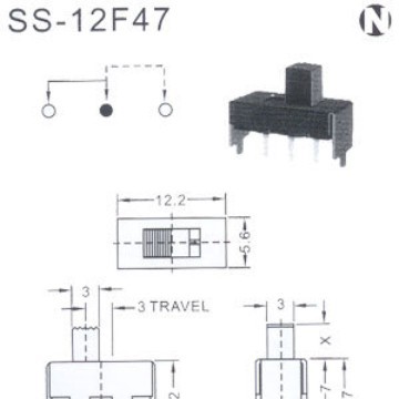 SS-12F47拨动开关 卧式贴片微型滑动拨动开关 双极双位拔动开关