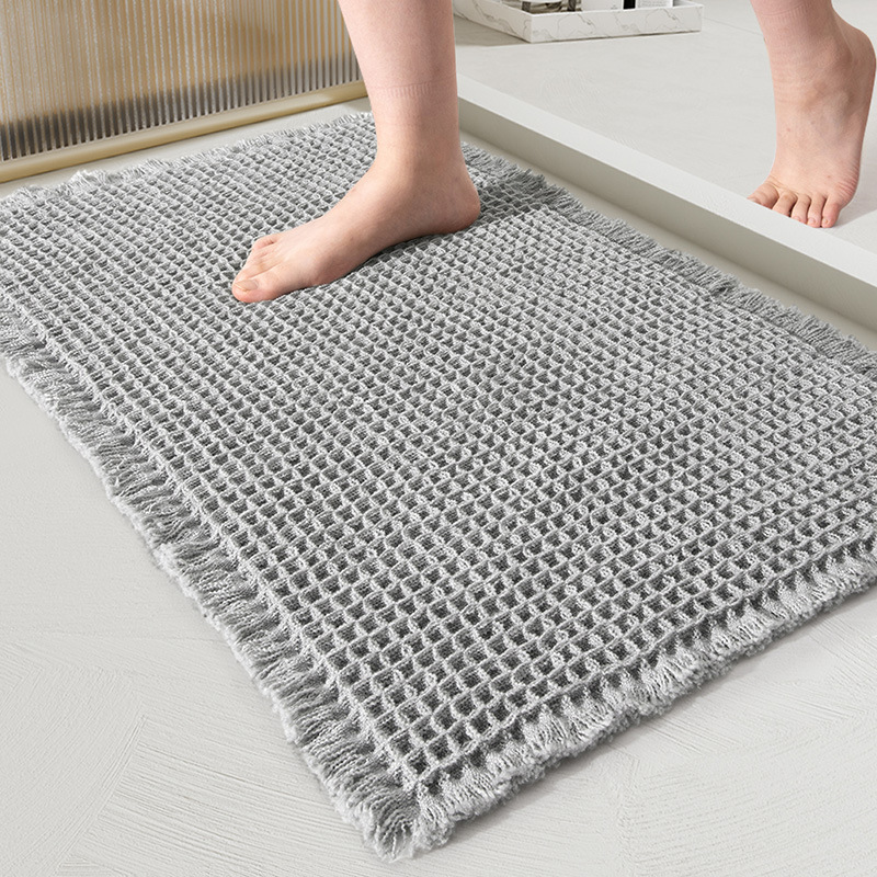Alfombrilla para baño con borlas, gofres, pegamento termofusible japonés, alfombra absorbente de agua para baño, alfombrilla antideslizante, alfombrilla para puerta, alfombrilla para puerta