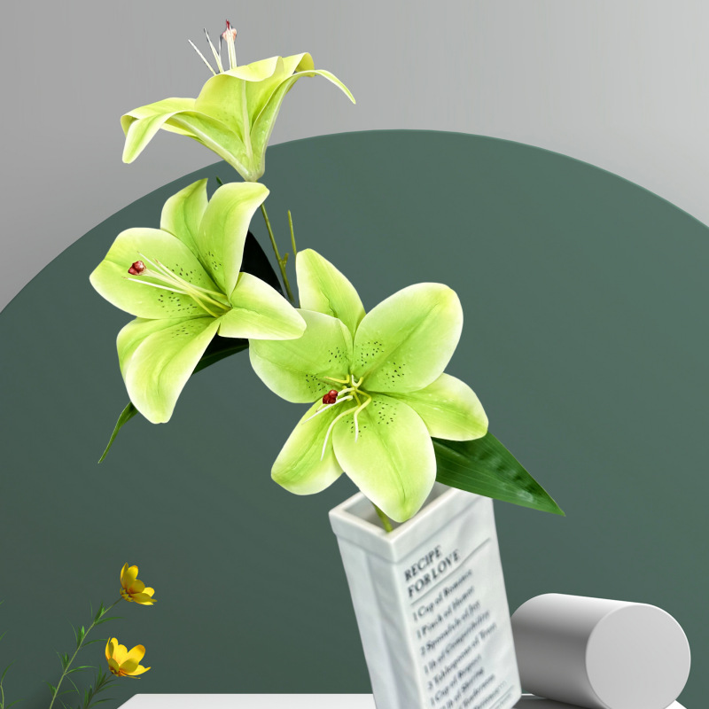 仿真3头大百合花 3D打印手感百合婚礼家居装饰婚房布置假花批发