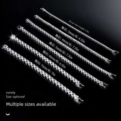 S925 Pure Silver Sapphires Tennis Bracelet 2mm-7mm Cufflinks Personalized Fashion Hip-Hop Silver Jewelry Trend Amazon Remix