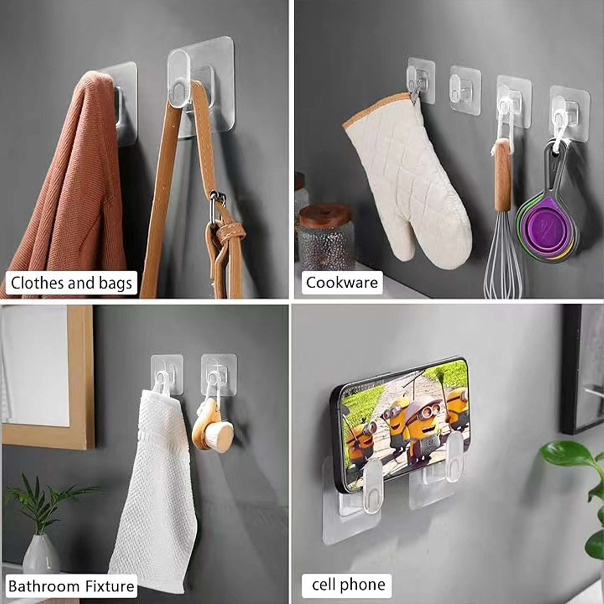 Large-sized, seamless, strong coat hook for kitchen and bathroom, transparent pattern, load-bearing, creative adhesive hook pic 2