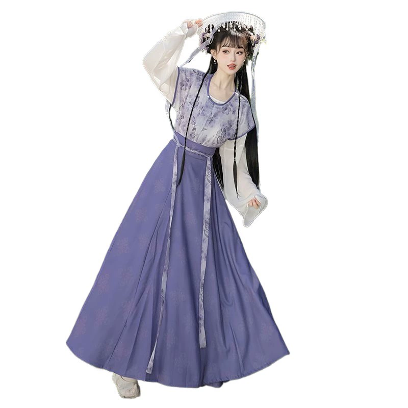 迎笙诺 Оригинал [Цветы и бабочки] Hanfu женское платье эпохи Тан китайский стиль по талии восьмислойная юбка ежедневный стройный стиль