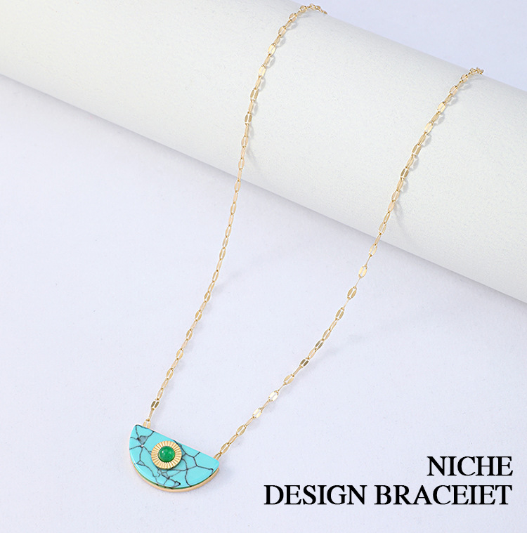 Fashion Personality Semi-circular Turquoise Golden Necklace display picture 1