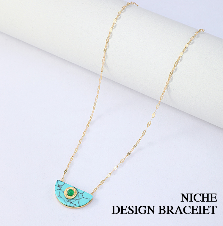 Collier En Or Turquoise Semi-circulaire De Personnalité De La Mode display picture 1