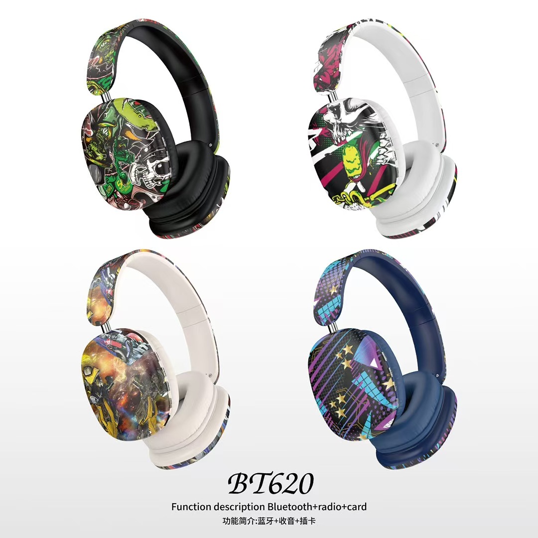 Comercio exterior transfronterizo BT620 graffiti auriculares Bluetooth 5.3 tarjeta retráctil plegable auriculares deportivos universales image 2