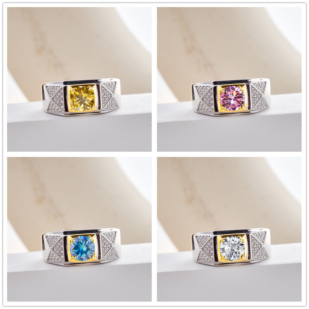 Atmosfera de negocios de oro de dos colores de ancho estilo de piedra de moissanita masculina brillante con certificado de diamante GRA a través de la penetración lateral transfronteriza