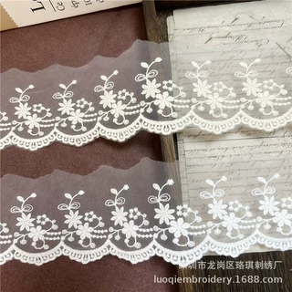 宽6.8cm新款蕾丝花边时尚女装童装辅料DIY裙边服饰棉线网纱刺绣