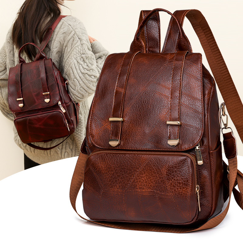 Transfronterizo al por mayor 2024 nueva mochila de PU para mujer casual simple retro mochila de viaje ligera de doble uso bag