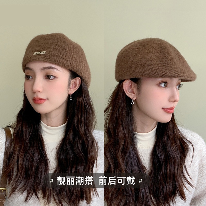 大頭圍羊毛呢貝雷帽女春秋新款顯臉小反戴前進帽秋冬復古畫家帽子