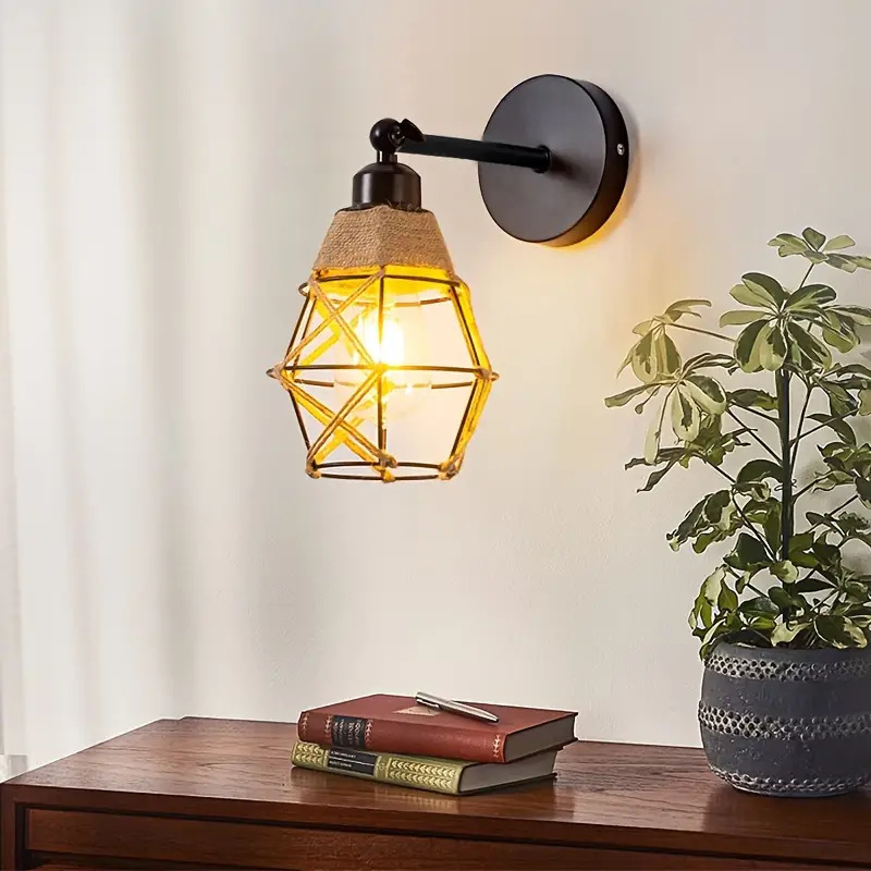 Retro industrial americano lámpara de pared de viento sala de estar balcón sala de estar estudio lámpara de cáñamo lámpara de cabeza única led