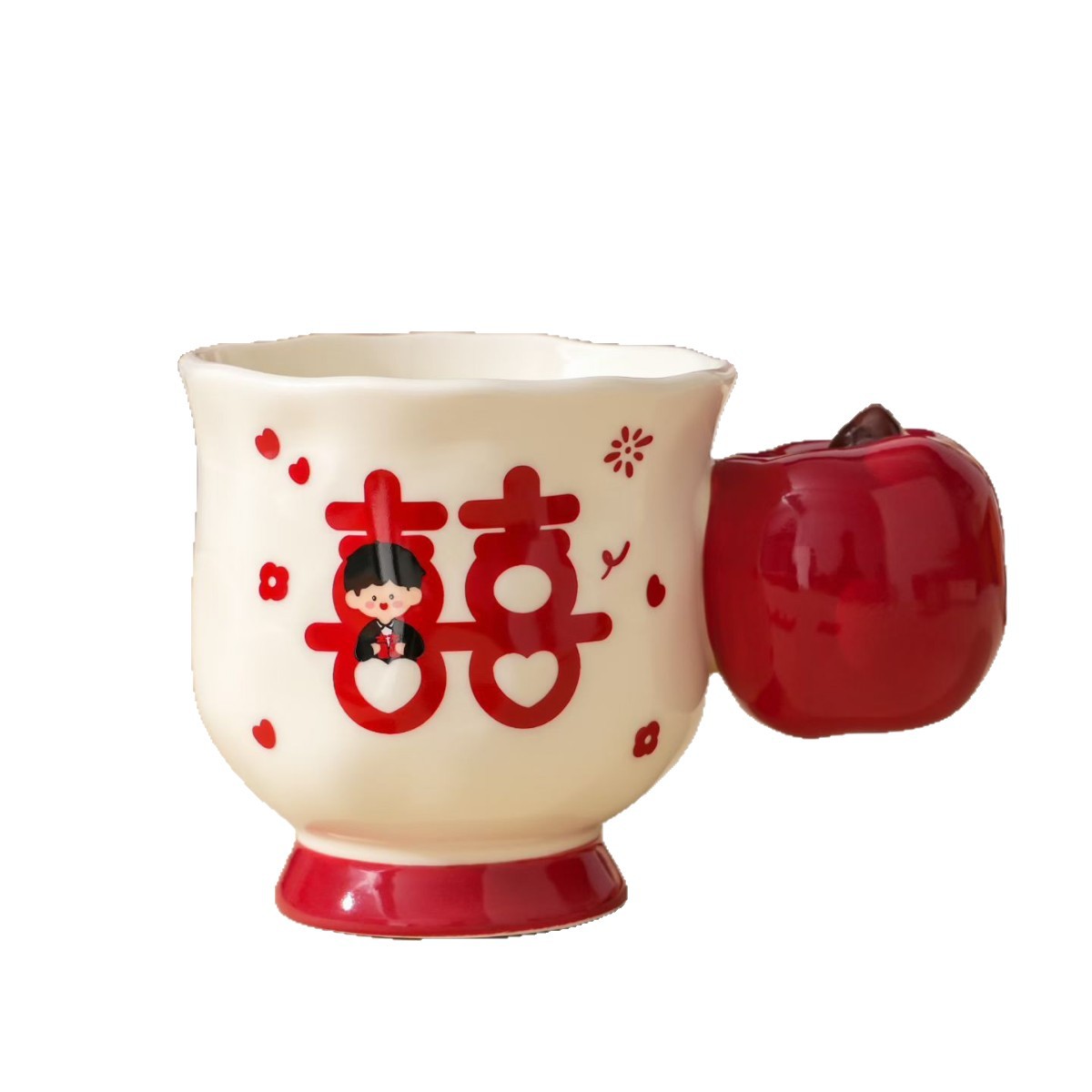 Pareja creativa china para copas regalo de mano taza de cerámica de pie alto mango de manzana personalidad taza de agua para beber taza de boda taza de martillo