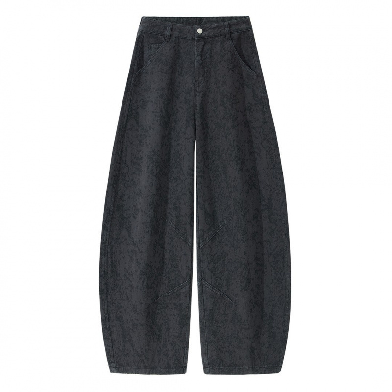 2026 early autumn new high-waisted jacquard curved-leg jeans, versatile, trendy, slimming, loose-fitting, casual wide-leg pants, long pants