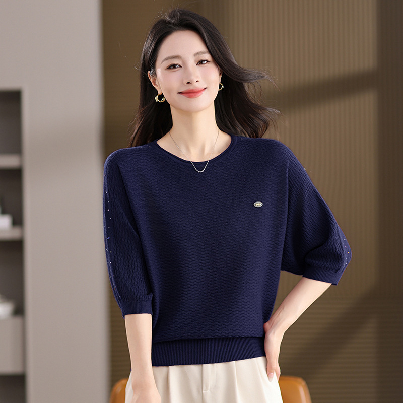 蝙蝠衫女宽松遮肚含羊毛针织衫打底衫2025年新款上衣春秋时髦毛衣|undefined