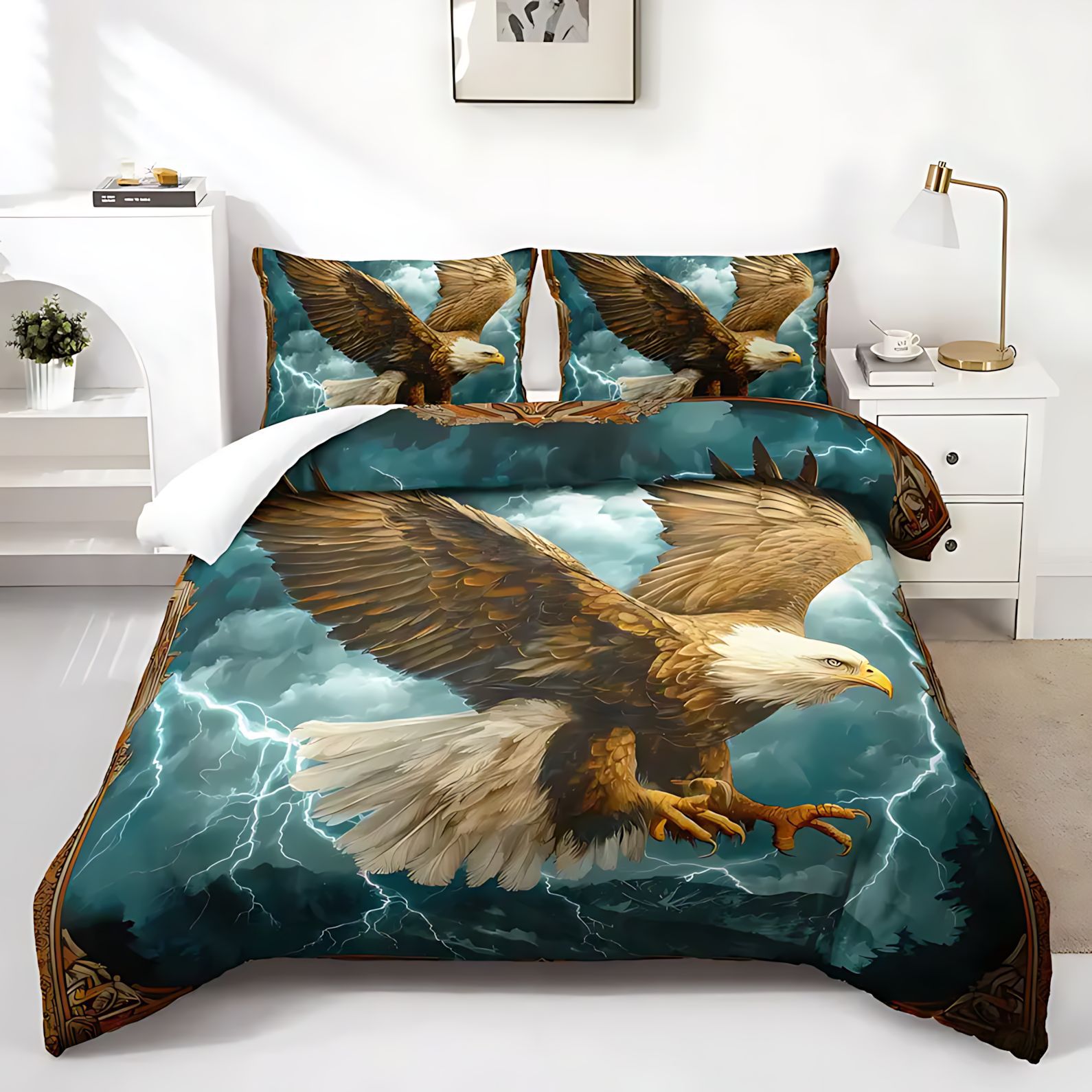 TUME / JIT Transfronterizo Textile Home Eagle tema impresión digital 3D edredón conjunto de ropa de cama fuente fabricante