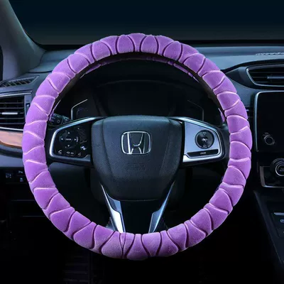 Steering wheel cover | Plush Autumn and Winter Three-Piece - 3d-embossed-whole-root-purple-38cm-steering-wheel-cover