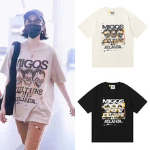 跨境2025美潮GALLERY DEPT同款上身MIGOS烫金设计男女款短袖T恤潮