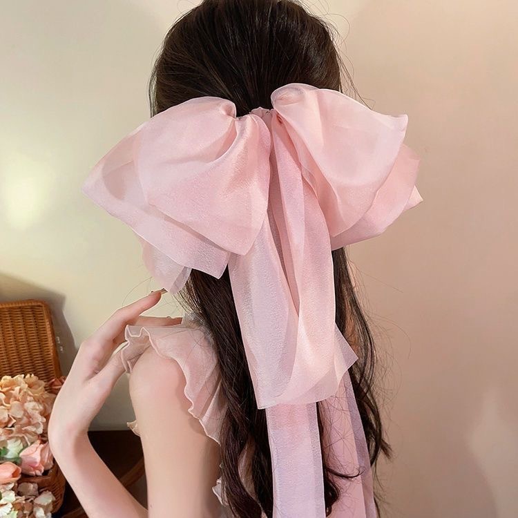 ネットセレブ気質多用途グリッターラージリボンヘアアクセサリーポニーテールクリップヘアピンスウィートプリンセスサテンフレンチフラワー|undefined