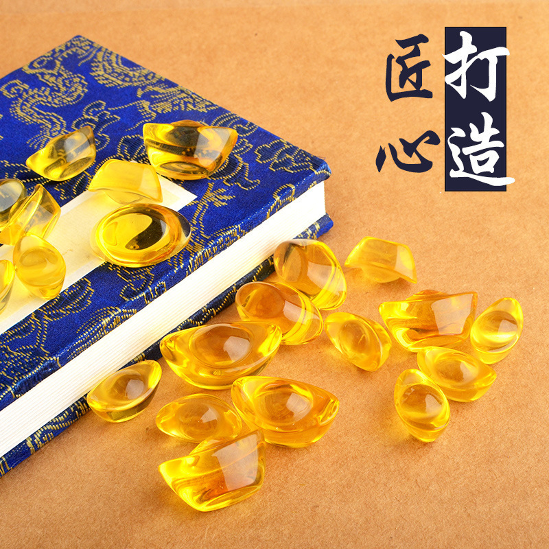 Golden yellow gold ingot glass ingot artificial glass crystal decoration living room desktop ornament rice jar treasure bowl decoration