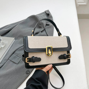 Cross-Border Retro Small Square Bag for Women 2025 New Fashion Stitching Contrasting Color Shoulder Bag This Year's Popular Crossbody Handbag