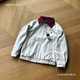 拉小马标刺绣美式夹克复古上衣红领翻领外套男女款如图合体型其它
