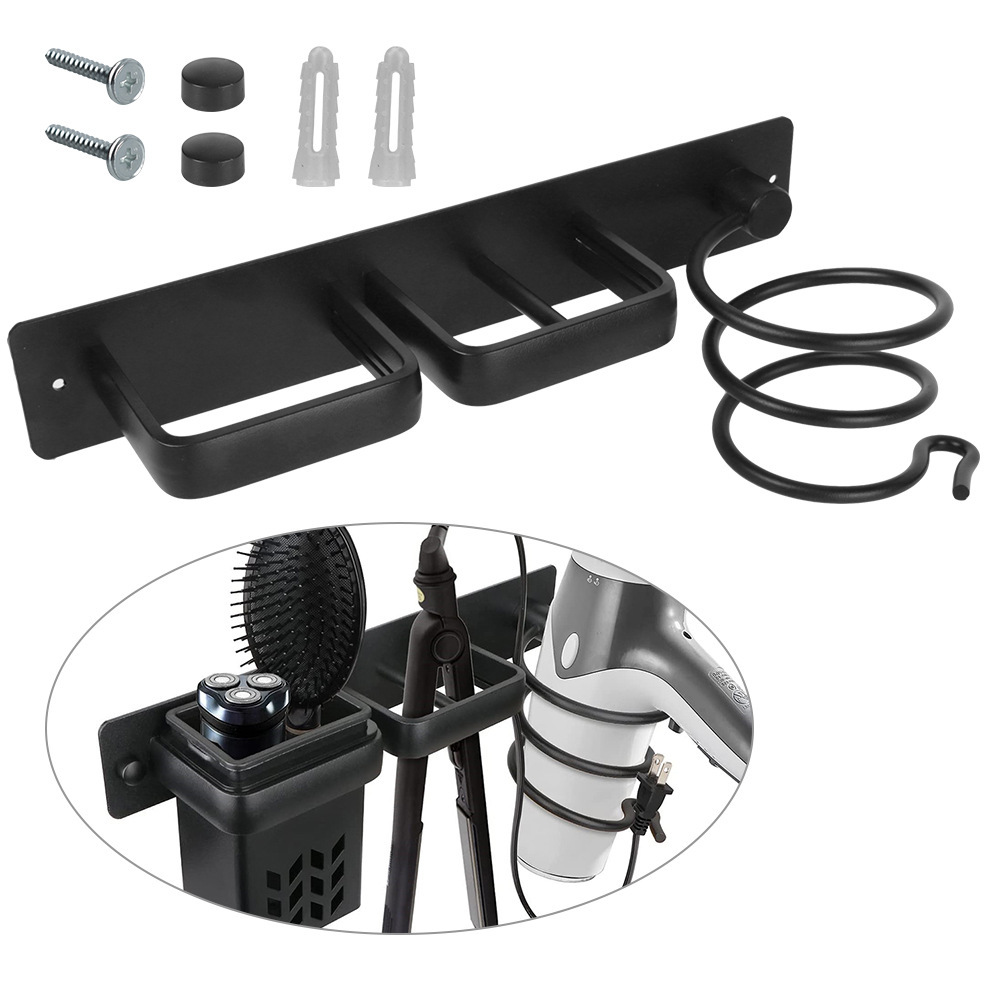 Secador de pelo soporte de aluminio espacio baño plancha de pelo rizador de pelo férula rack de almacenamiento con tubo peluquería portaherramientas