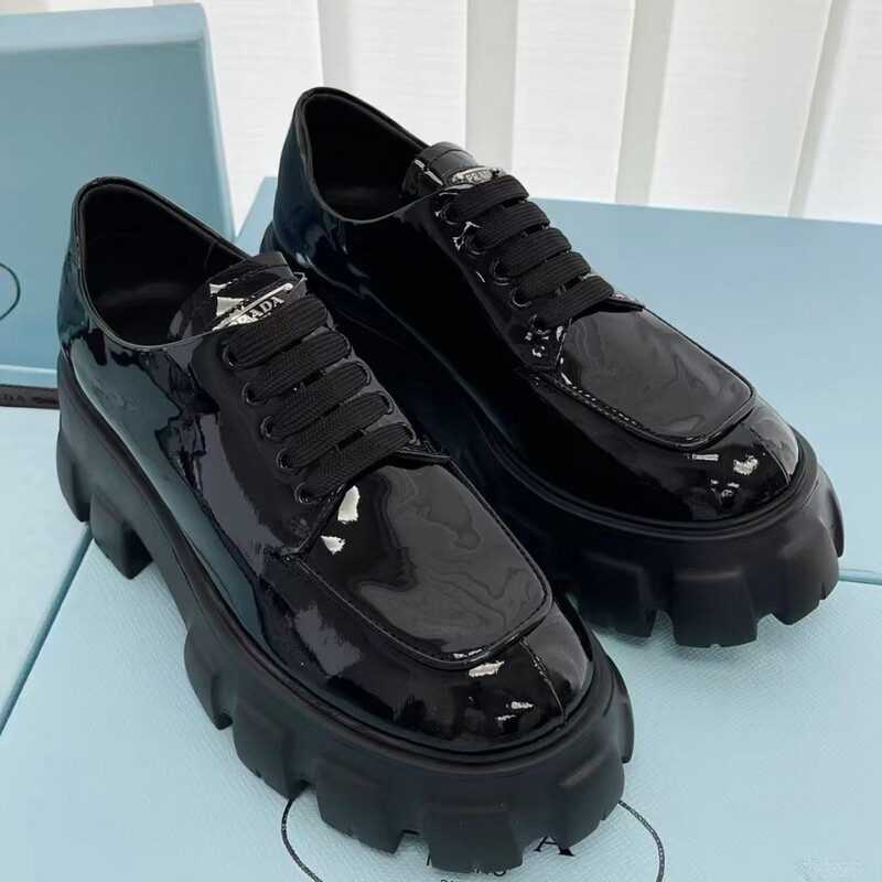 Guangzhou Original Factory P Brand Triangle Logo Thick-Soled Height-Increasing First-Layer Cowhide Loafers Business Leather Shoes Slip-On Shoes for Women Guangzhou Original Factory P Brand Triangle Logo Thick-Soled Height-Increasing First-Layer Cowhide Loafers Business Leather Shoes Slip-On Shoes for Women