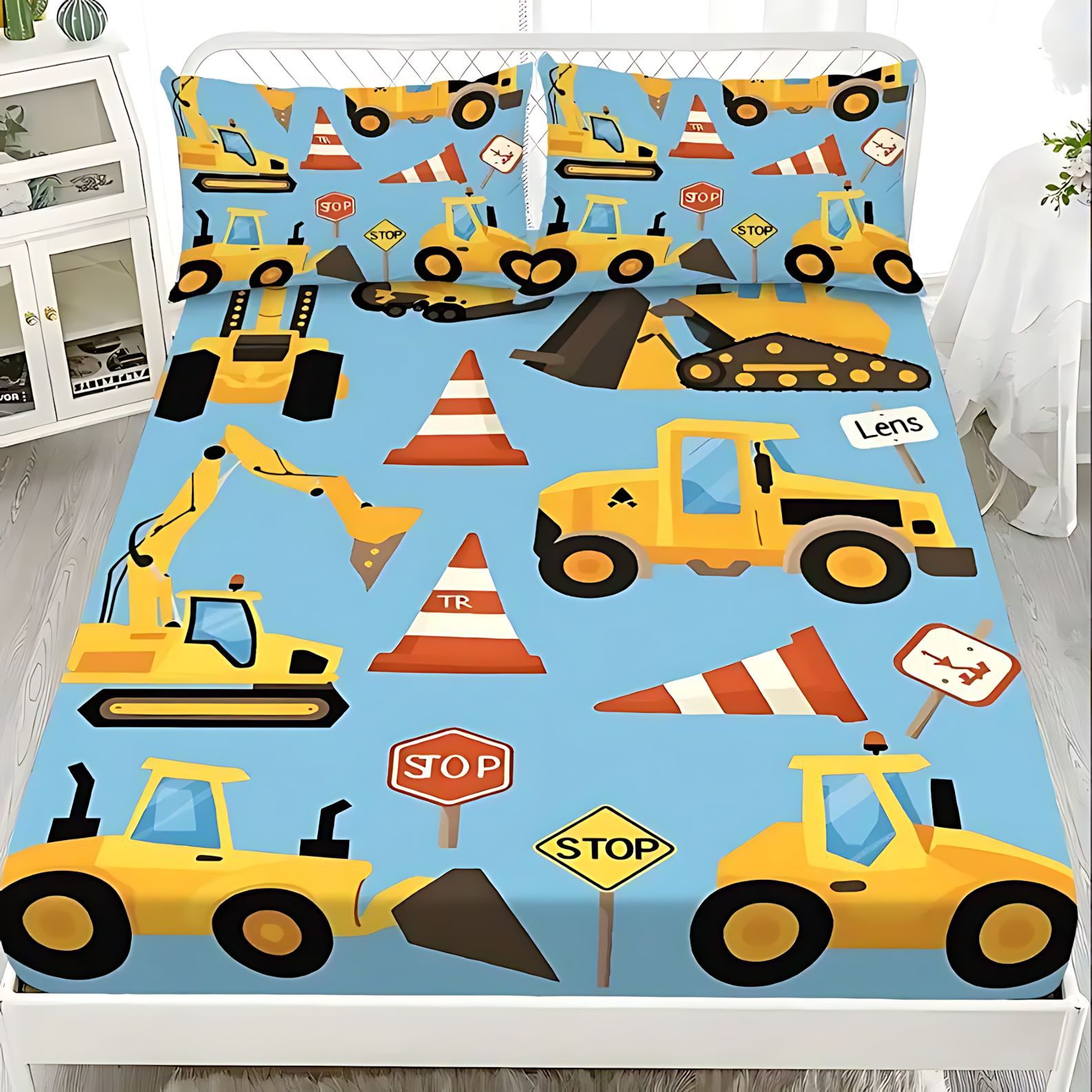 Temas de excavadora de dibujos animados TEMU / JIT impresión digital 3D cama gaza pillow cover set textiles domésticos transfronterizos
