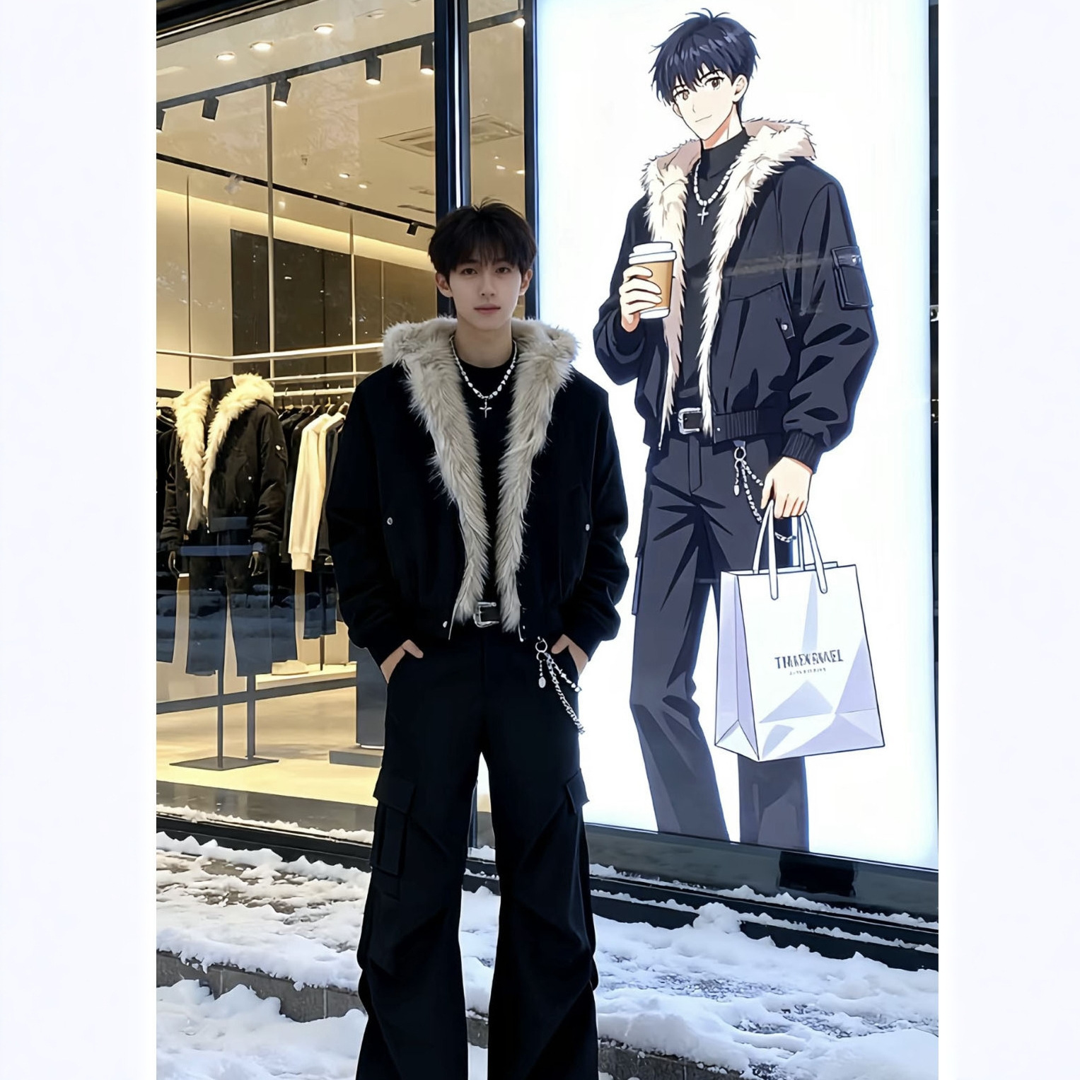 정통 오리지널 디자인 새로운 Zhoushandaodiao 모피 칼라 코튼 코트 남성용 두꺼운 따뜻한 겨울 후드 코트 남성용