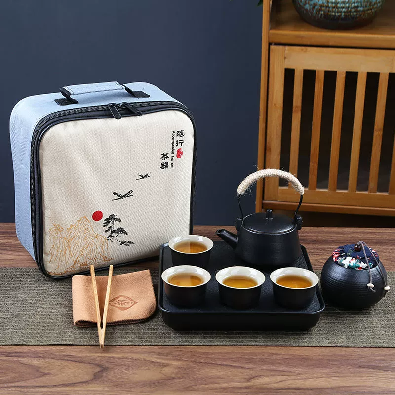 Handheld tea set for traveling, ceramic small tea cup for camping for office