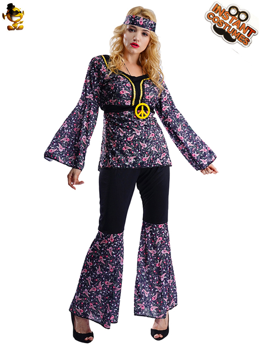 Adulto de las mujeres grandes hippie acampanado manga floral falda grande del partido rendimiento traje Cosplay image 4